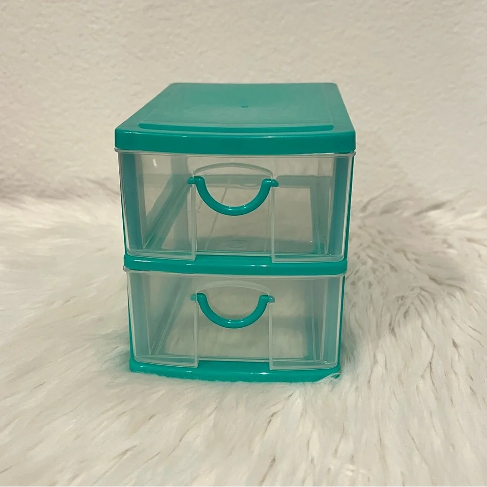 Mini Stackable Clear 2-drawer Organizer Green Red Blue Frame